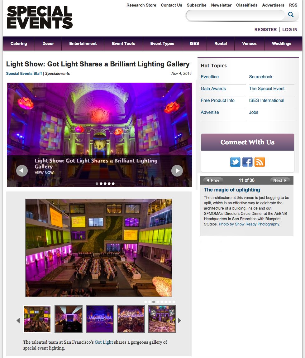 Special Events Magazine features Got Light's Brilliant Lighting in a gorgeous gallery.  